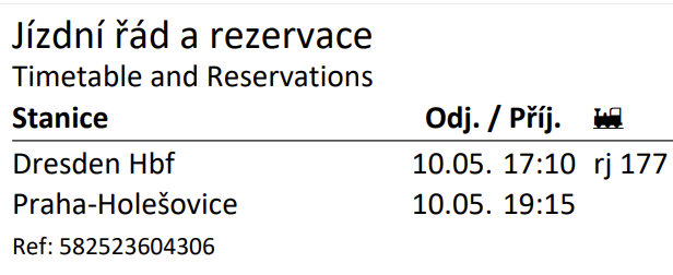 Inbound train tickets and route