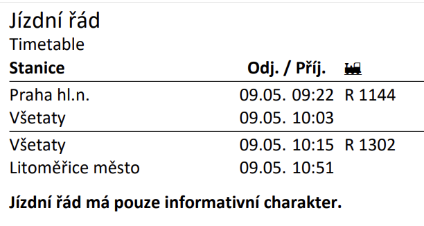 Outbound train tickets and route
